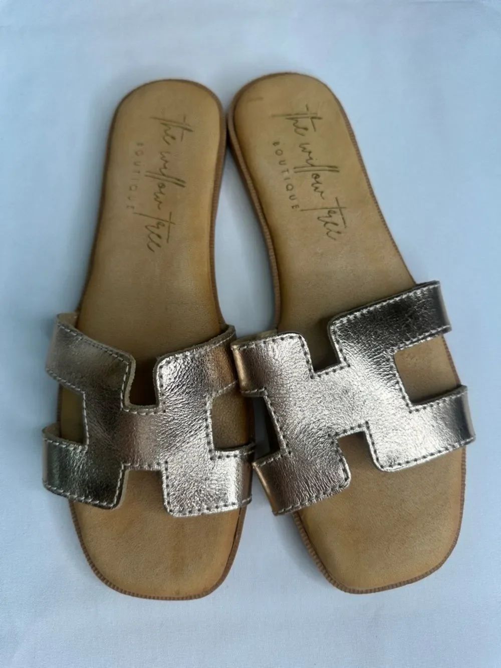 Women's Metallic Gold Slide Sandals